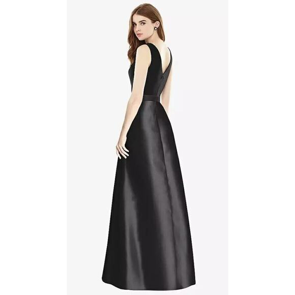 Alfred Sung Sleeveless A-Line V-Neck Satin Dress with Pockets Black Size 4 $231 - Picture 2 of 3
